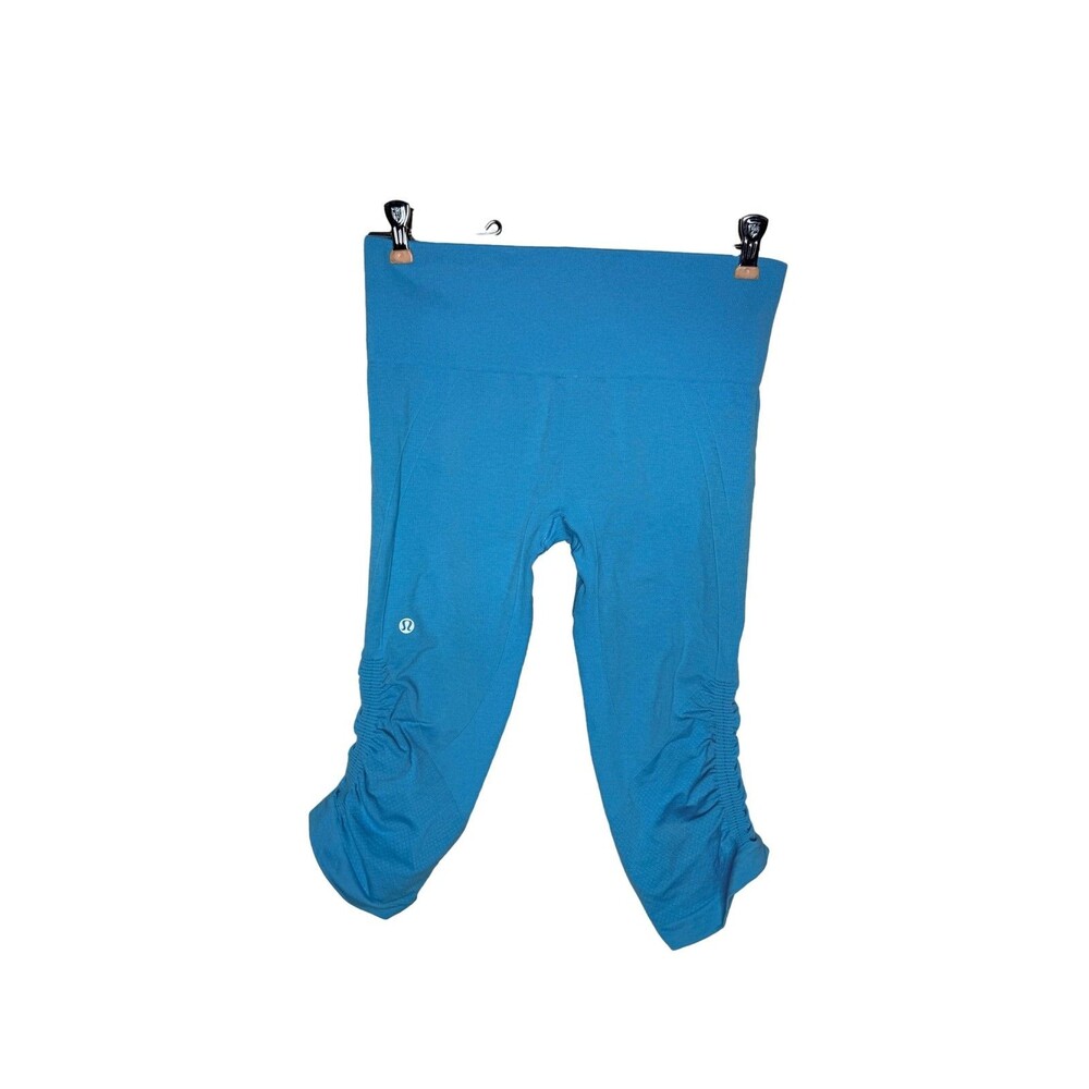 Lululemon In The Flow Crop II Leggings Womens Blue Ruched Seamless Yoga sz 6